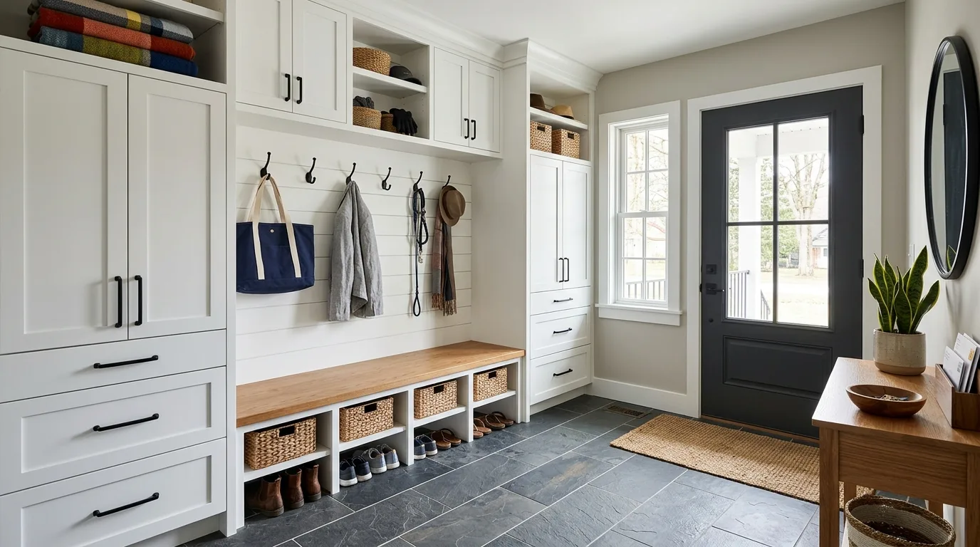 Add strong hooks so coats stop drifting around the house inspiration for a mudroom entryway.